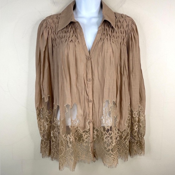 Boho Gold Smocked Ruffled Blouse by Cupio - Picture 1 of 7